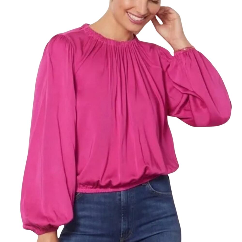 Cloth & Stone Anthropologie Lux Satin Banded Blouse, Pink, Women’s S